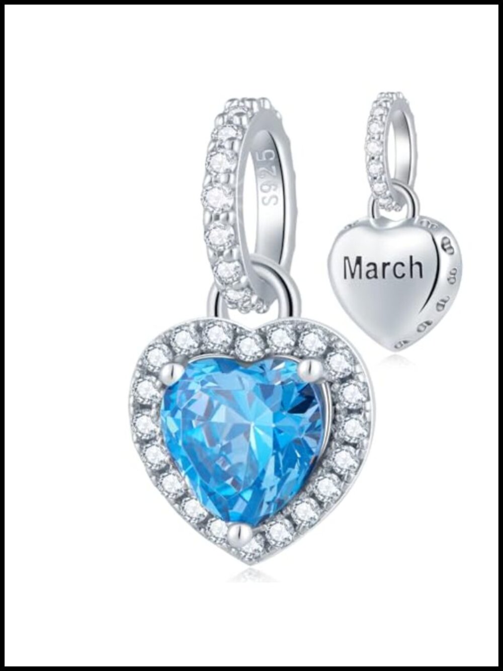 925 Sterling Silver Heart Birthstone Charm Bracelet Dangle with Cubic Zirconia